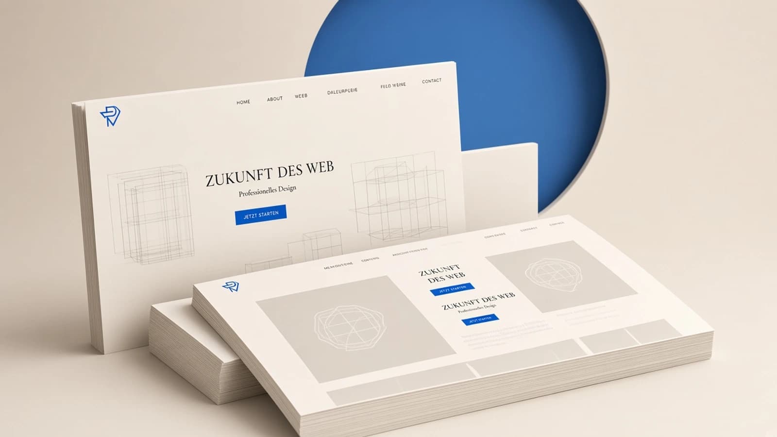 Helles Designstudio mit Website-Layouts auf dem Monitor