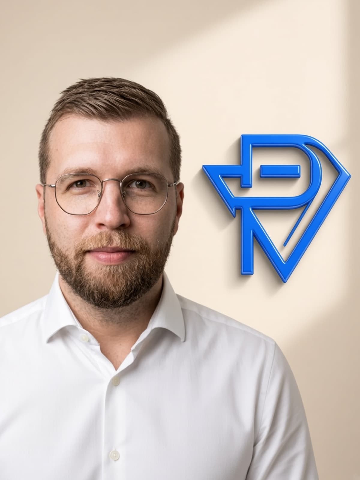 Kevin Münch mit dem blauen Progvision Logo neben sich