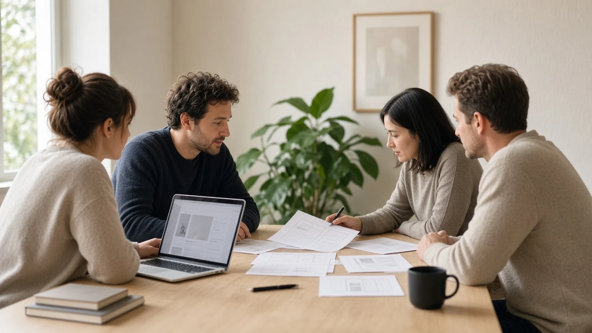 Team bespricht Website-Konzept im hellen Büro